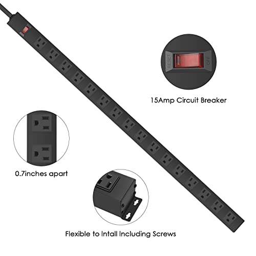 16 Outlet Metal Wall Mount Power Strip (Black / 15 ft)