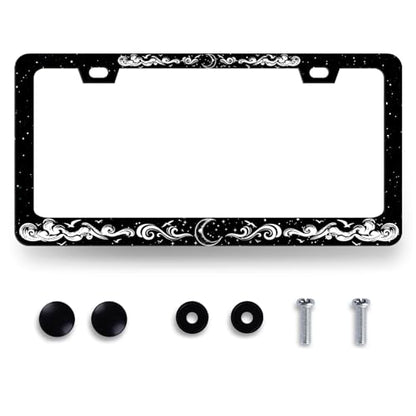 Moon License Plate Frame Clouds Stars Starry Sky License Holder with 2Holes (Moon With Clouds Stars Starry Sky)