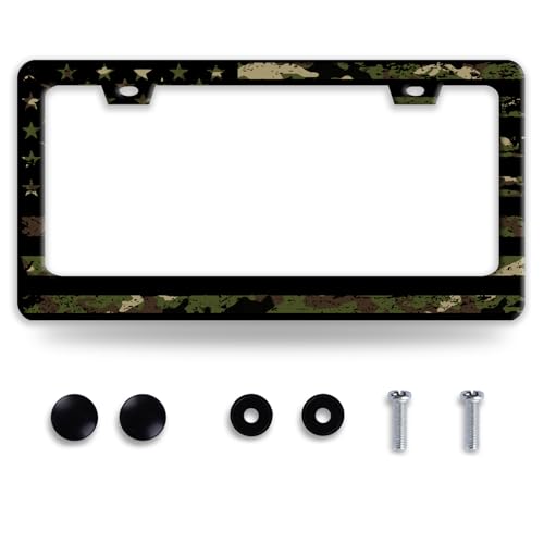 Camo American Flag License Plate Frame Stainless Steel US License Holder (Camo and American Flag)