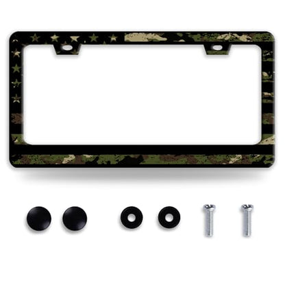 Camo American Flag License Plate Frame Stainless Steel US License Holder (Camo and American Flag)
