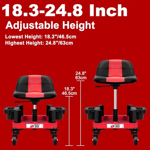 Rolling Shop Stool with Wheels (Red)