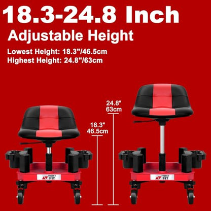 Rolling Shop Stool with Wheels (Red)