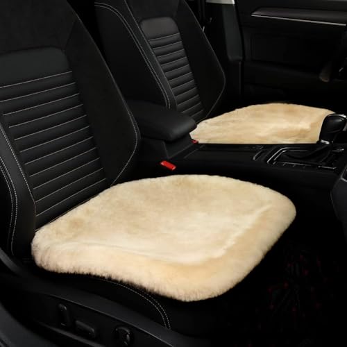 Genuine Sheepskin Car Seat Cushion Seat Covers for Cars Trucks SUV Comfort Seat Protector Pad for Car Driver Seat Car Accessories for Women Office Chair Car Decor (Pearl / Front Seat Cushions-2 Pcs)