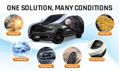 Dodge Durango Car Cover Waterproof All Weather with Silver Strip Design (Custom Fit Dodge Durango)