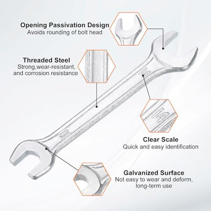 Double Open End Wrench 10mm x 14mm Metric 15 Degree Offset Angle Small Flat Head Wrench Galvanizing Open Ended Spanner for Automotive Repair Furniture Assembly (10mm x 14mm)