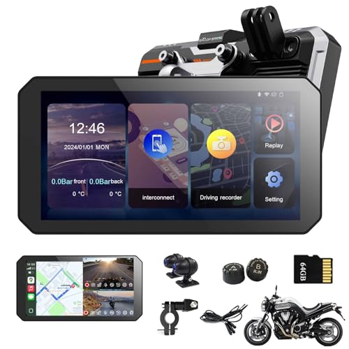 BODIMIA 7" Motorcycle Dash Cam with Camera (7‘’ Motorcycle Dash Cam + Dual Camera & TPMS)