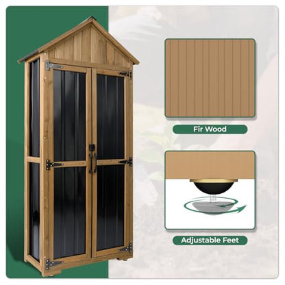 Outdoor Storage Cabinet with Shelf (Brown / 28"x13"x67")