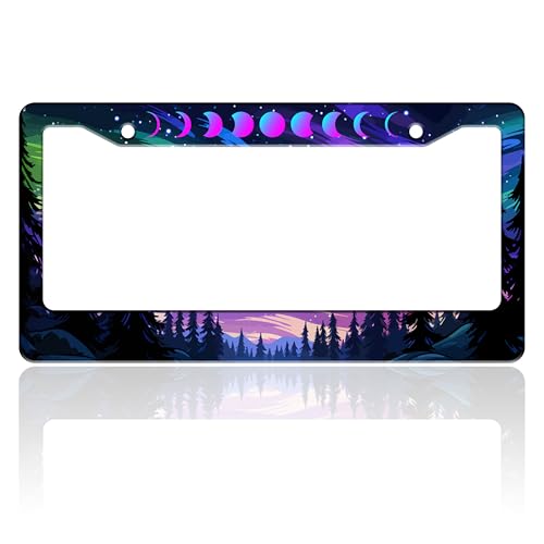 Moon Phases Aurora Forest License Plate Frame Night Sky License Holder (Moon Phases Aurora Forest)