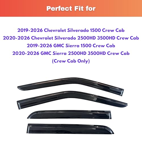 Rain Guards Fit for 2019 (2019-2026 Silverado/Sierra 1500 Crew Cab)