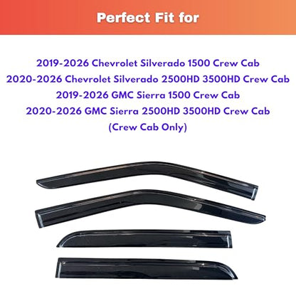 Rain Guards Fit for 2019 (2019-2026 Silverado/Sierra 1500 Crew Cab)