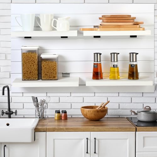 4 Pack Wooden Slatwall Shelf (White / 16.1" X 6.7"x 1.1")