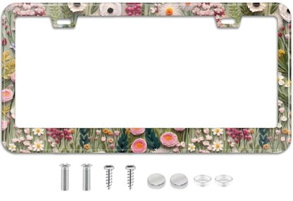 3D License Plate Frame Embroidered Floral Pattern Stainless Steel License Plate Frames Holder Covers Rust (Embroidery Floarl)