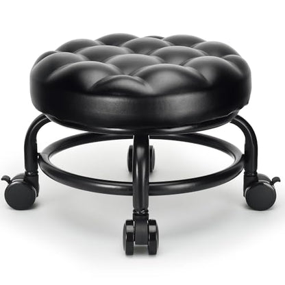 Low Height Rolling Stool Roller Stool PU Leather Comfortable Seat 360°Swivel Rotating (Style 1)
