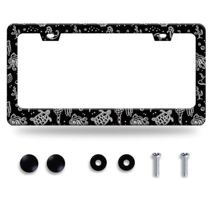 Turtles Print License Plate Frame Stainless Steel Car Accessory 6.3x12.3In (Black White Ocean Animal Turtles)