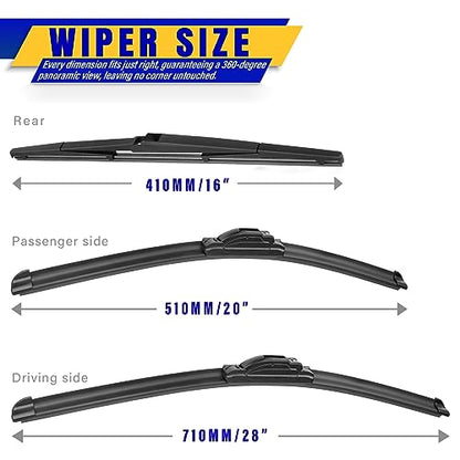 3 Wipers Fits Toyota Sienna 2011 (28"+20"+16")