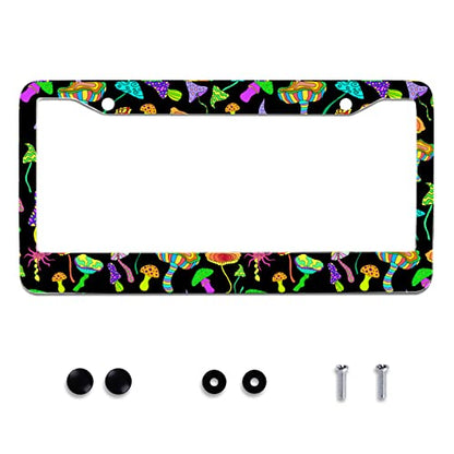 Colorful Mushrooms Stainless Steel License Plate Frame Fits US Standard (Colorful Mushrooms)
