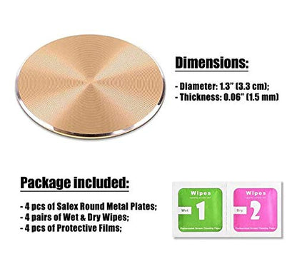 Cell Phone Metal Plates 4 Pack. Gold Replacement Set for Magnetic Car Mount & Phone Holder. Strong Adhesive Iron Plates for iPhone (Gold)