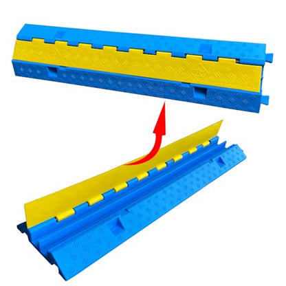 1 Pack Blue Rubber Cable Ramp Hose Cable Protector Ramp 2 Channel 22000Lbs Load Capacity Traffic Speed Bump Wires Power Lines Extension Cord Cover for Indoor Outdoor (B2XC06-1)