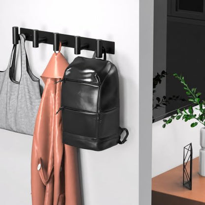 Wall Mounted Coat Rack ("T" Shape 5 Hooks - 1 Pack / Black)