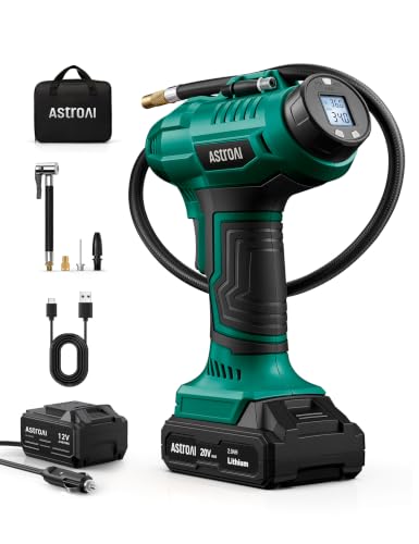 Cordless Tire Inflator Portable Air Compressor 160PSI 12VDC Battery (Green)