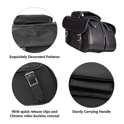 Motorcycle Saddle Bags Leather Motorcycle Luggage Bag with Gun Holsters For Softails Sportsters and Choppers Waterproof Luggage Bags (14" x 12" x 10" / Black PVC)