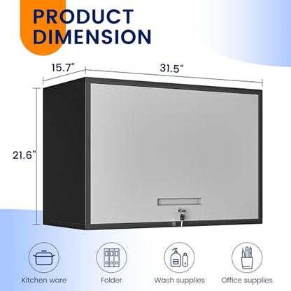 Metal Wall Cabinet with Doors and Shelves (16"D x 32"W x 22"H / Gray Black)