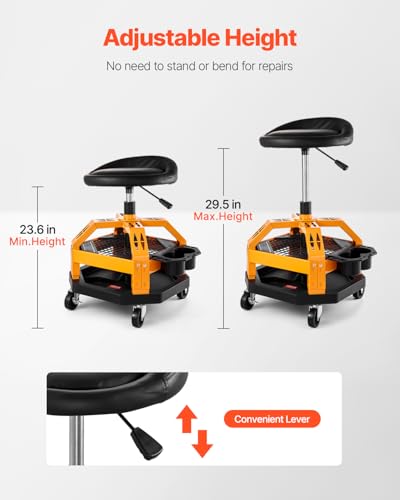 Mechanic Stool Dual Storage Trays Rolling Stool and Garage Stool with Adjustable Height 23.6 (Yellow)