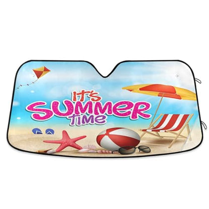 Car Windshield Sun Shade Funny Tropical Summer Beach Foldable Car Front Windshield Sunshade Blocks UV Rays Sun Visor Sun Heat Protection for Car Truck SUV to Keep Your Vehicle Cool (Small / Summer Beach)