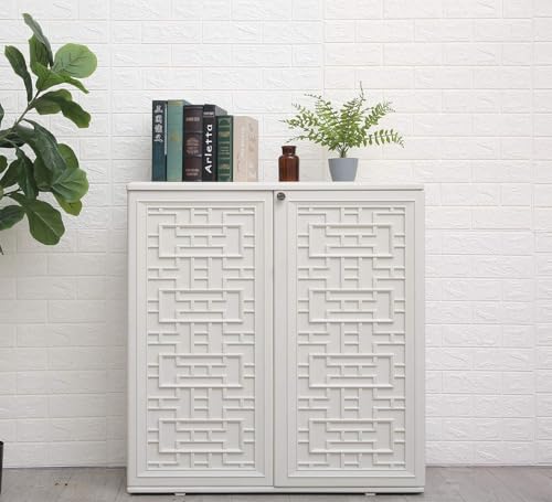 Indoor Outdoor Storage Cabinet with Doors and Shelf (White)