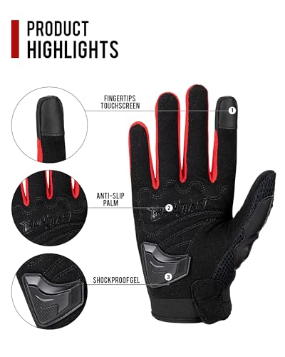 Motorcycle Gloves Touch Screen for Men Women Padding Hard Knuckle Cycling Motorbike ATV Hiking Riding Climbing Glove (XX-Large / Carbon-Red)