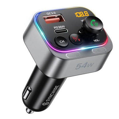 Bluetooth 5.4 FM Transmitter Car Adapter 54W (Silver)