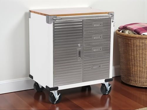 Heavy Duty Rolling Storage Cabinet with Wheels and Drawers (1 Door, 4 Drawer (28" W x 25" D x 34.5" H) / White)