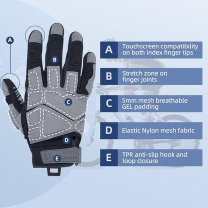 SPS 1 Unisex Touchscreen Road Racing Motorcycle MTB Sports Gloves Also fit BMX MX ATV Mountain Bike Bicycle Cycling Off (Grey SPS-1 / L Youth)