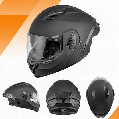 Modular Motorcycle Helmets Full Face Flip up Street Bike Motorcycle Helmet for Unisex Adult Model (Matte Black / Medium)