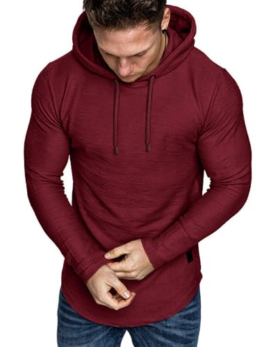 Mens Fashion Athletic Hoodies Sport Sweatshirt Solid Color Fleece Pullover Red X (X-Large / Red)