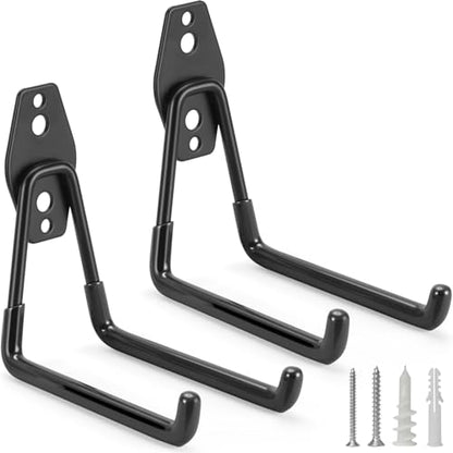 2 Pack Garage Hooks Heavy Duty Storage Organizer Wall Mount Power and Garden Tool Hangers (Medium U Hook / Black 2 pack)