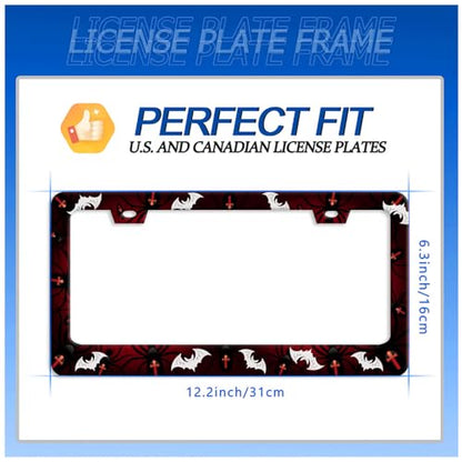 Bats Pattern License Plate Frame Stainless Steel Accessory 12.3x6.3 Inch (Bats Spiders Web)