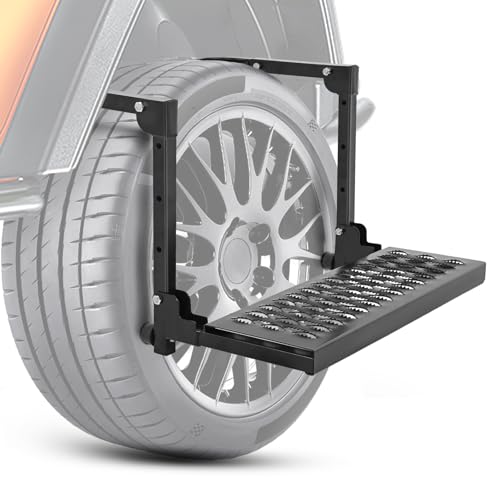 Folding Heavy Duty Tire Step Fit Tire from 10” to 14” (Truck Tire Step Black)