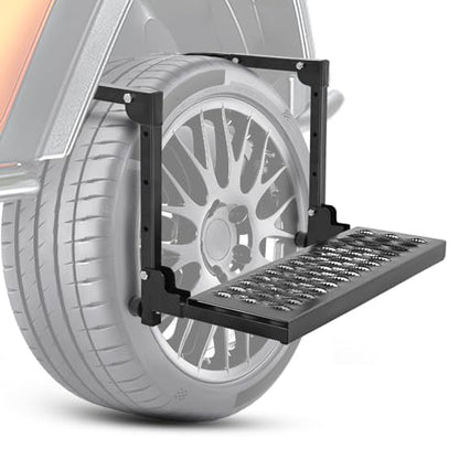 Folding Heavy Duty Tire Step Fit Tire from 10” to 14” (Truck Tire Step Black)