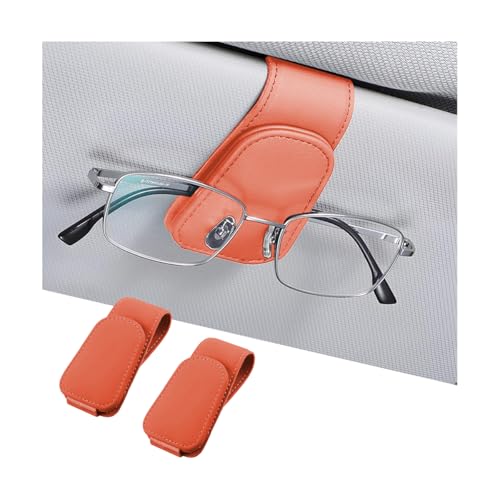 2PCS Sunglasses Holders for Car Sun Visor (2 Pack / Orange/Leather)