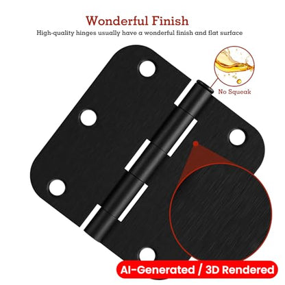 Rounded Door Hinges 3.5" X 3 1 (Brushed Black-Rounded / 18 Pack-no squeak)