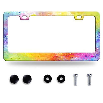 Colorful Rainbow License Plate Frame Stainless Steel Decorative 12.3"x6.3" (Colorful rainbow personalized)