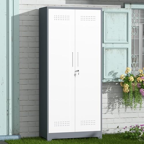72'' Metal Utility Storage Cabinet with Pegboard & Tool Hanging Bars (Gray&white / 72.8"H Broom Cabinet)