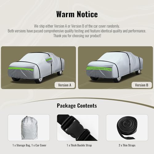 6 Layers Heavy Outdoor Pickup Full Car Cover Hard Shell Zipper Design Waterproof All Weather Weatherproof UV Sun Protection Snow Dust Storm Resistant with Straps (Green reflective strip / Pickup-XL( Fit for Pickup 230"- 260" ))