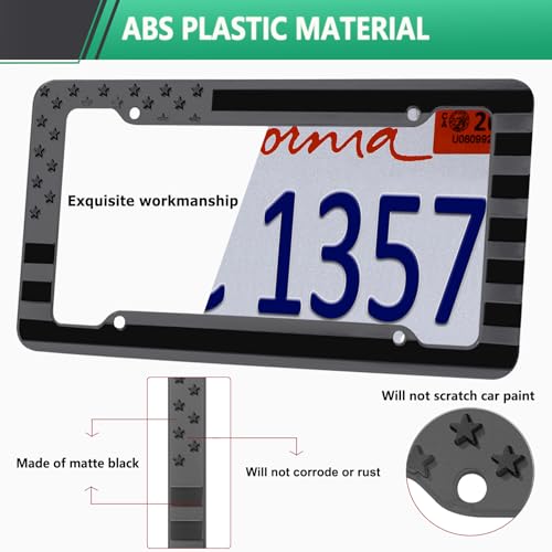 Black American Flag License Plate Frame (Black Plastic)
