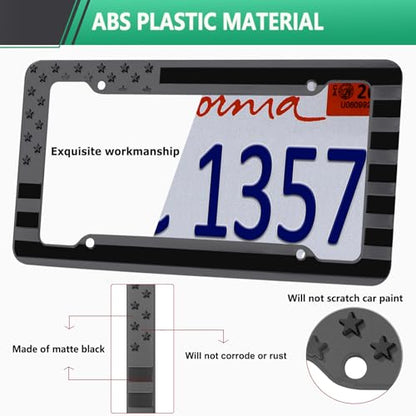 Black American Flag License Plate Frame (Black Plastic)