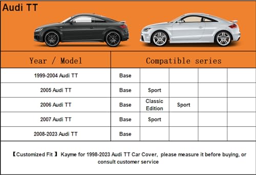 6 Layers Waterproof Car Cover for Audi TT TTS TTRS 1998 (LM-Silver / 3. Custom Fit Audi TT)