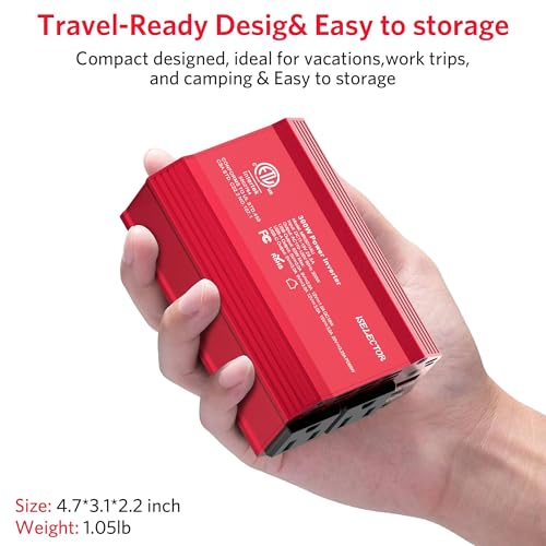 300W Power Inverter DC 12V to 110V AC Car Outlet Adapter with USB (Red)