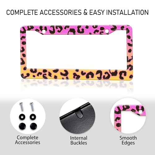 Leopard Print License Plate Frame Pink Cheetah License Plate Frames Holder (Leopard Print Pink)