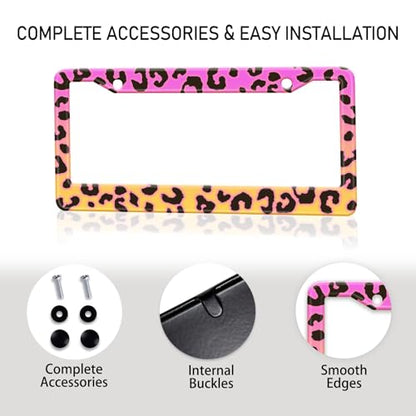 Leopard Print License Plate Frame Pink Cheetah License Plate Frames Holder (Leopard Print Pink)